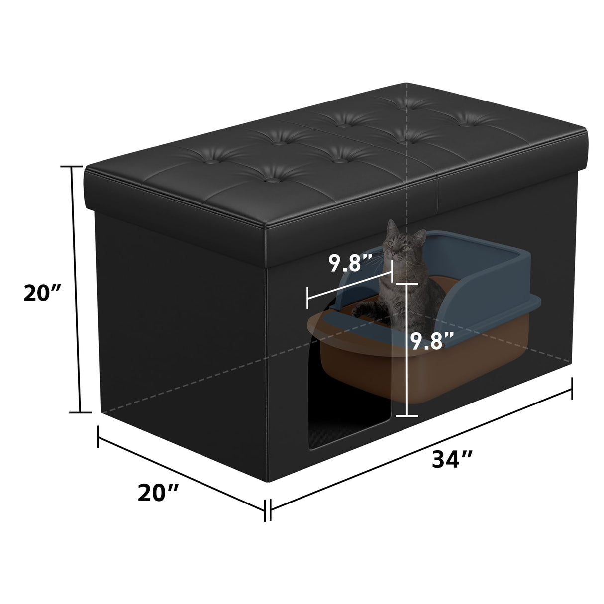 MESTYL Extra Large Cat Litter Box Enclosure, 34"x20"x20" Hidden Litter Box Furniture with Flip-Up Lid,Cat Litter Box Storage Bench for Living Room or Bedroom, Odor Control, Easy to Assemble mestyl