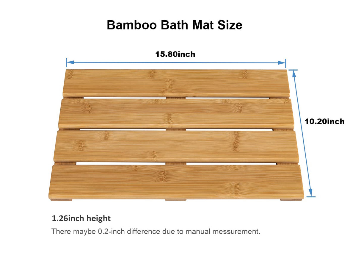 PELYN Bamboo Wooden Mini Bath Shower Mats for Small Bathroom, Small Bamboo Wood Bathroom Floor Mat, Sturdy and Easy to Clean(15.8 x 10.2 Inch) PELYN