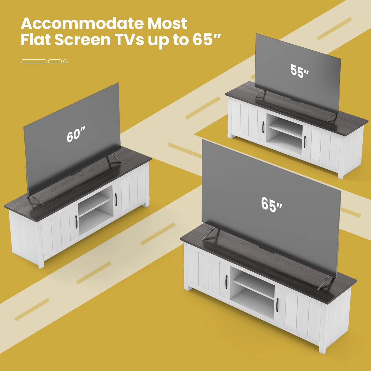 Tangkula 2 Doors TV Stand for TVs up to 65”, 57” TV Console Table w/ 2 Cabinets & Open Shelves, Media Entertainment Center w/ 2 Cable Management Holes, Wood TV Cabinet for Living Room (Dark Brown) Tangkula