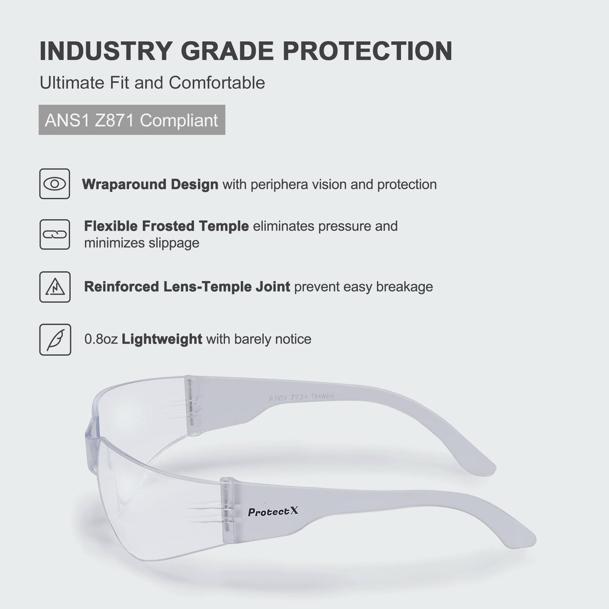 ProtectX 12 Pack Clear Anti Fog Safety Glasses, Protective Eyewear for Men Women, ANSI Z87.1 Impact Resistant Wrap-Around Lenses, Eye Protection for Work, Lab, Construction ProtectX