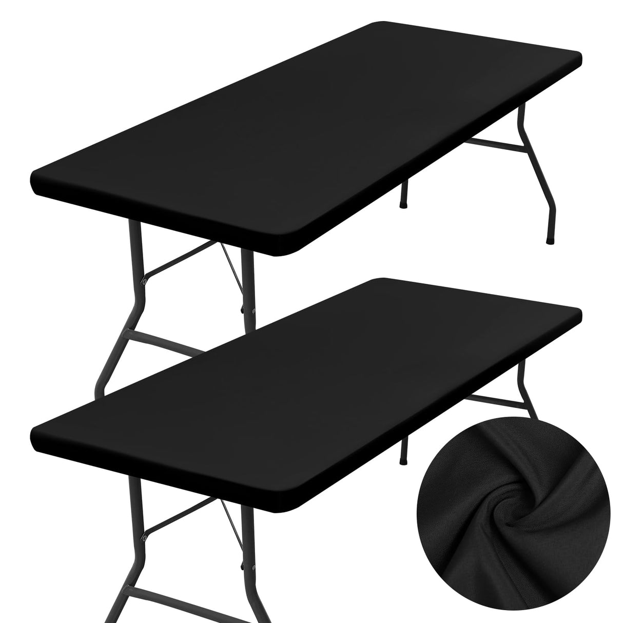homing 2 Pack Rectangle Table Cloth, Elastic Fitted Fabric Tablecloth Fits for 6 Foot Folding Tables, Washable Table Cover for Picnic, Camping, Indoor & Outdoor (Black, 30" x 72") homing