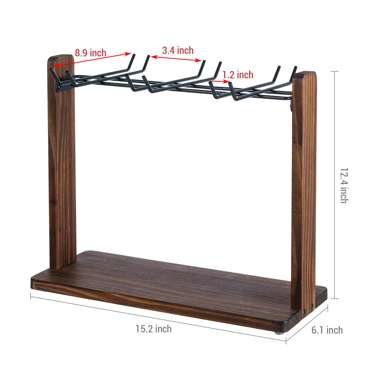 MyGift Modern Burnt Brown Solid Wood and Matte Black Metal Wire Tabletop Wine Glass Holder, Countertop Drying Rack for Drinking Glasses, Goblets, Flut MyGift