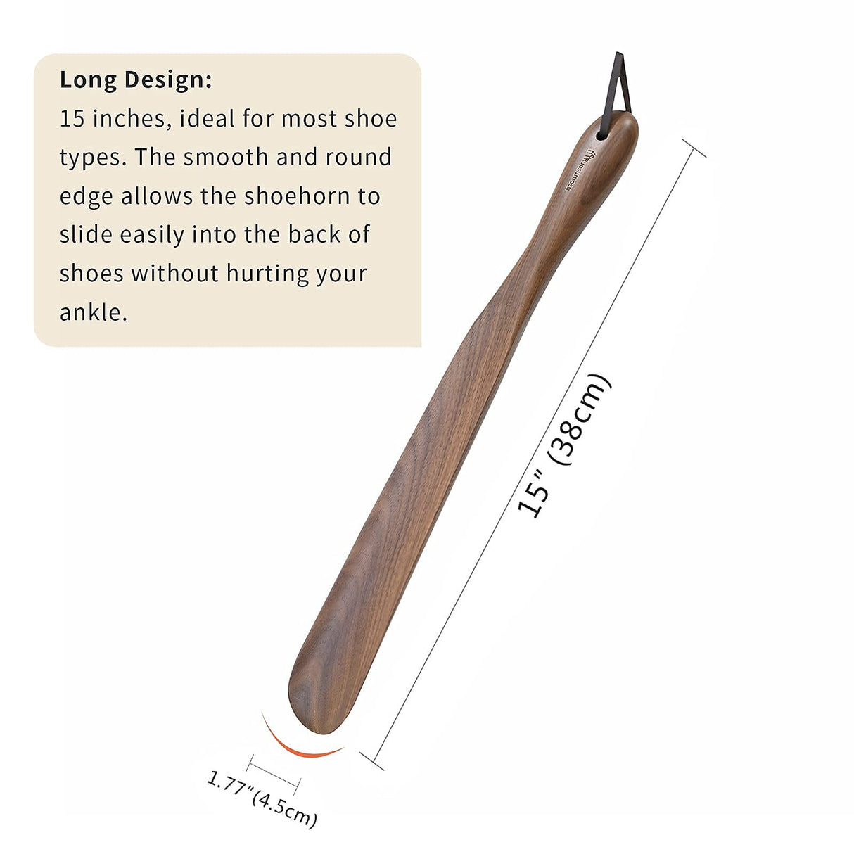 Ruosuruosu Wood Shoe Horn Long Handle with Leather Lanyard 15" Long Shoehorn for Seniors Men Women Kids Pregnancy Travel Portable Shoe Lifter Shoe Helper Shoe Spoons for the Elderly Ruosuruosu