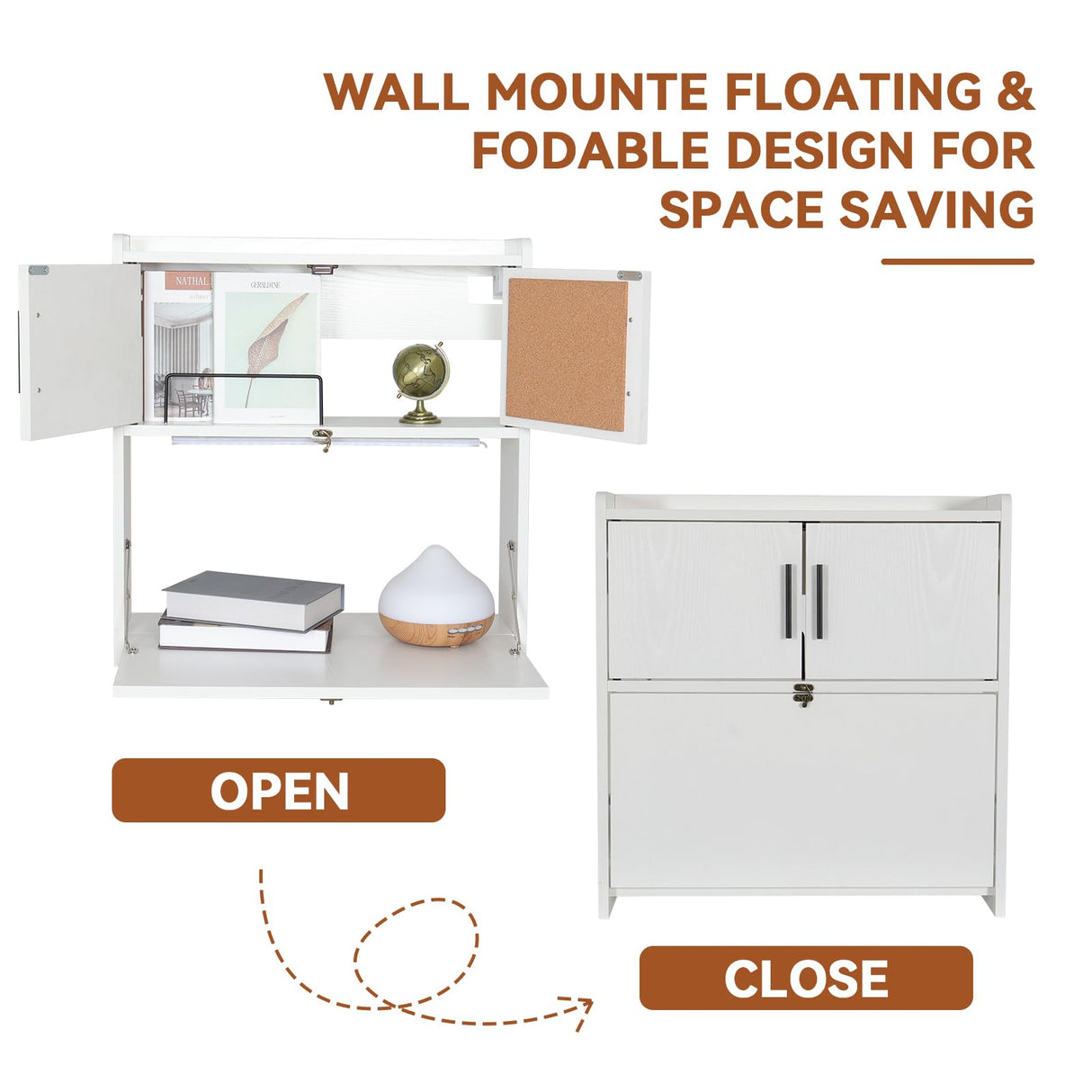 ARTETHYS Wall Mounted Desk with LED Light Multifunctional Fold Down Laptop Computer Table Writing Workstation with Storage Compartments Space Saving for Home Office ARTETHYS