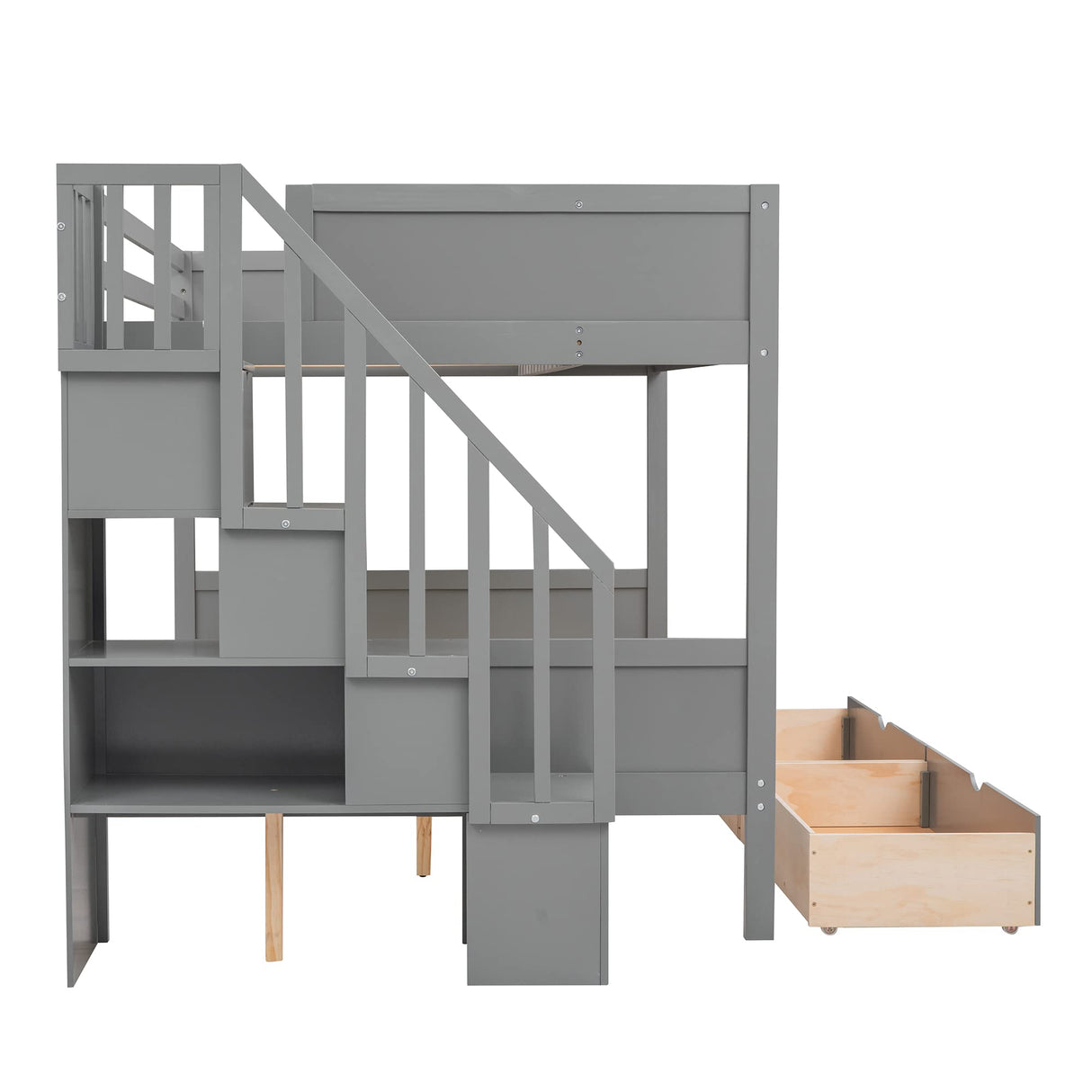 Harper & Bright Designs Grey Twin Over Full Bunk Bed with Stairs and Storage Solutions Harper & Bright Designs