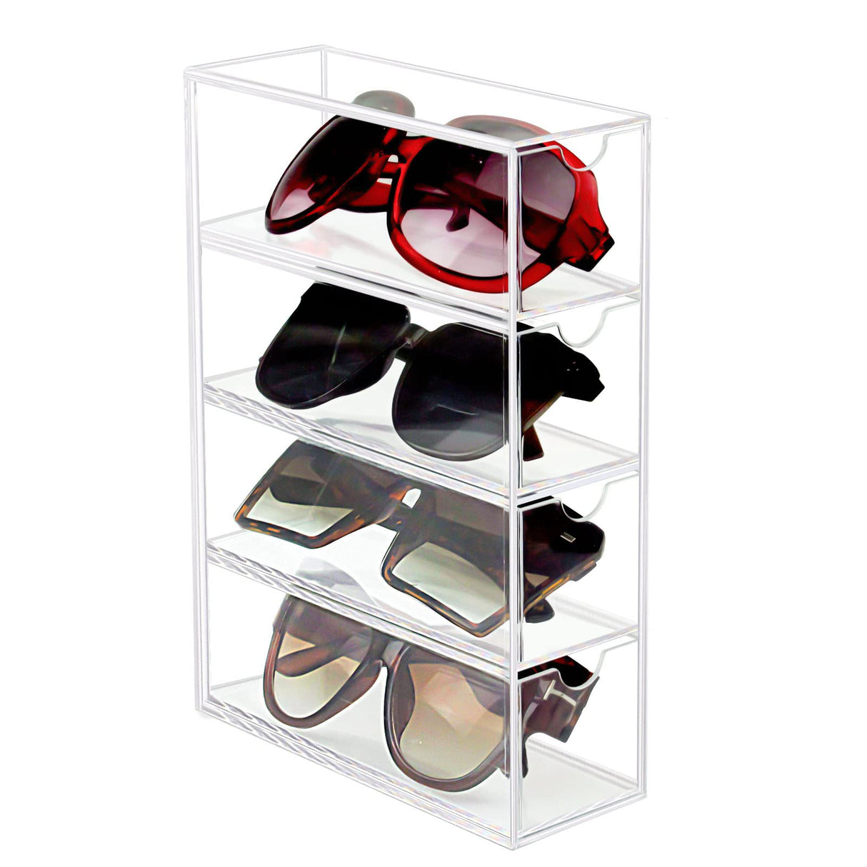 Tasybox Sunglasses Organizer, Acrylic Eyeglass Case Clear Eyeglass Holder Eyewear Display Case with 4 Drawers for Women and Men Tasybox