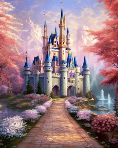 DIY 5D Diamond Art Painting Kit Cartoon Cross Stitch Diamond Art Painting Picture Kit Canvas Diamond Rhinestone Crystal Cross Stitch Embroidery Picture Adult Home Decor Wall Decor -pink castle