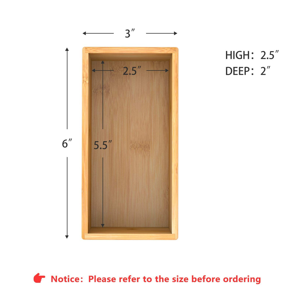 Bamboo Drawer Organizer Utensil Holder for Kitchen, Small Wood Silverware Storage Organizer, Stackable Box Tray for Cutlery, Flatware, Bathroom Caddy for Makeup, Perfume, Jewelry, 6x3x2.5 Inch Bambloom