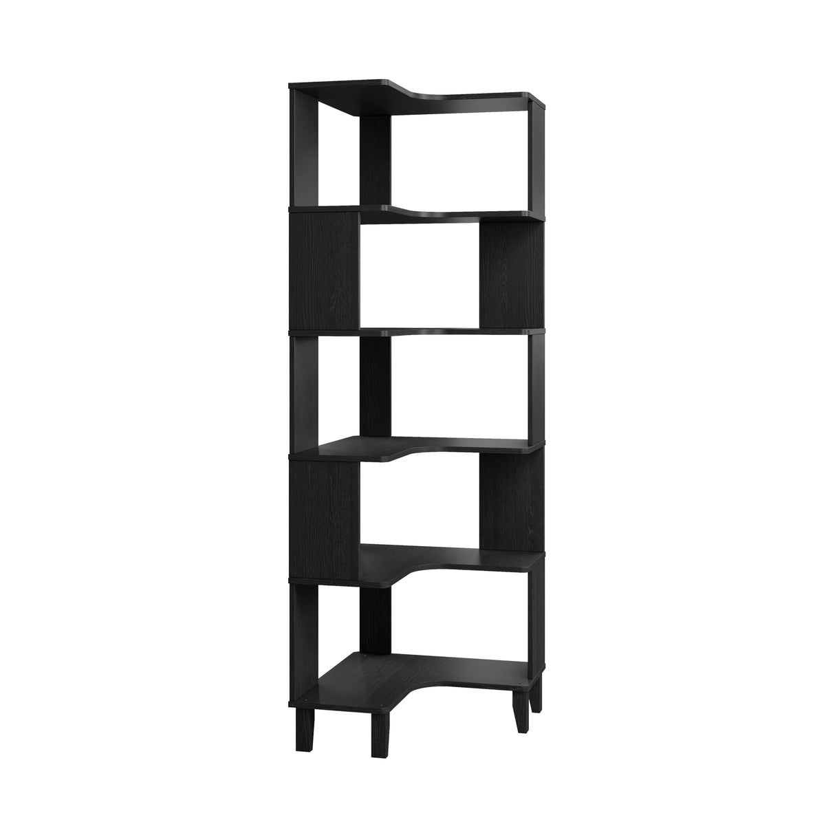 Prepac Nordik 6-Tier Black Modern Mid Century Corner Bookcase, 71.5" Extra Tall Black Corner Shelf with Storage, Multifunctional Freestanding Bookshelf for Home Office, Living Room, Dining Room Prepac