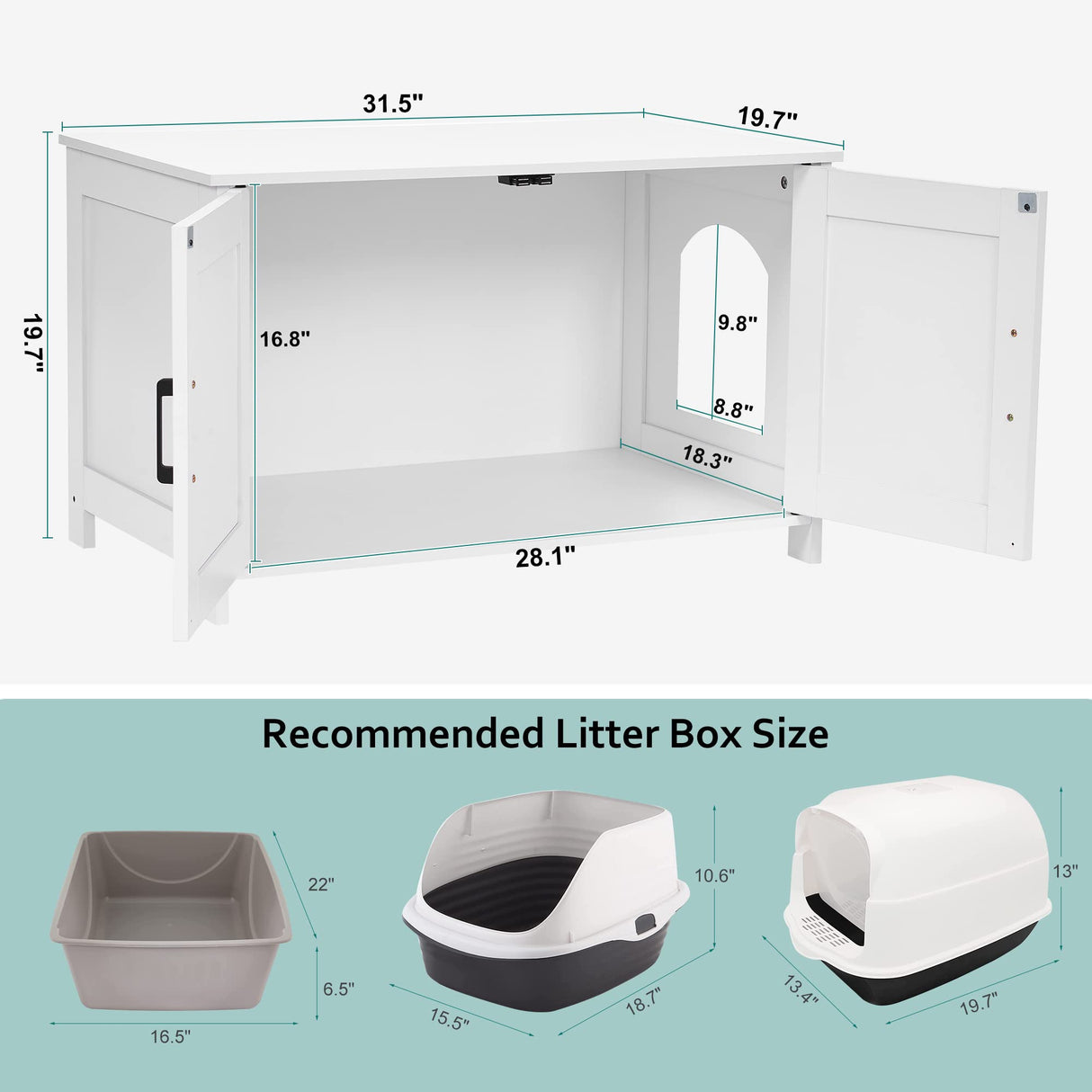 Homhedy Cat Litter Box Enclosure,Litter Box Furniture Hidden with Barn Door,Wooden Cat Washroom Furniture,Cat House,Fit Most of Litter Box,White Homhedy
