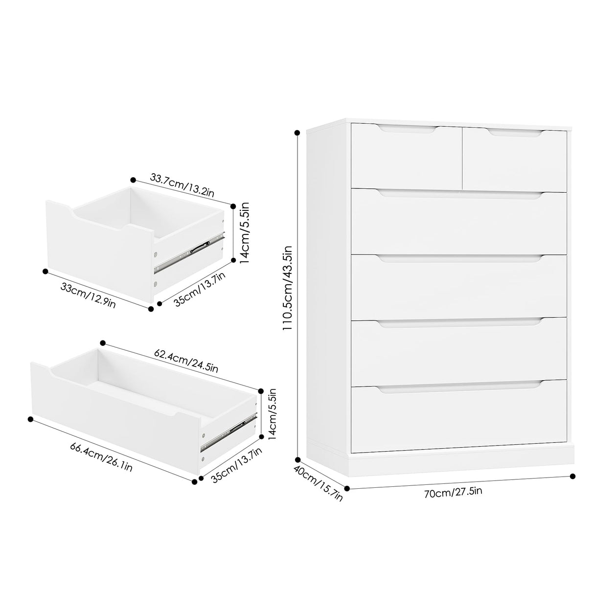 HOSTACK Modern 6 Drawer Dresser for Bedroom, Tall Chest of Drawers with Storage, Large Wood Storage Chest Organizer with Cut-Out Handle, Accent Storage Cabinet for Living Room, Entryway, Classic White HOSTACK