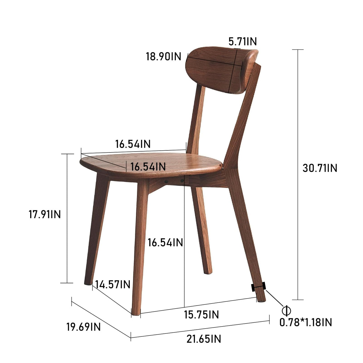 Vadisun Dining Chairs, Kitchen Chairs, 100% Pure Solid Wood Modern Chair with Curved Backrest Kitchen & Dining Room Chairs Modern Chair for Living Room,Dining Room (4, Walnut) Vadisun
