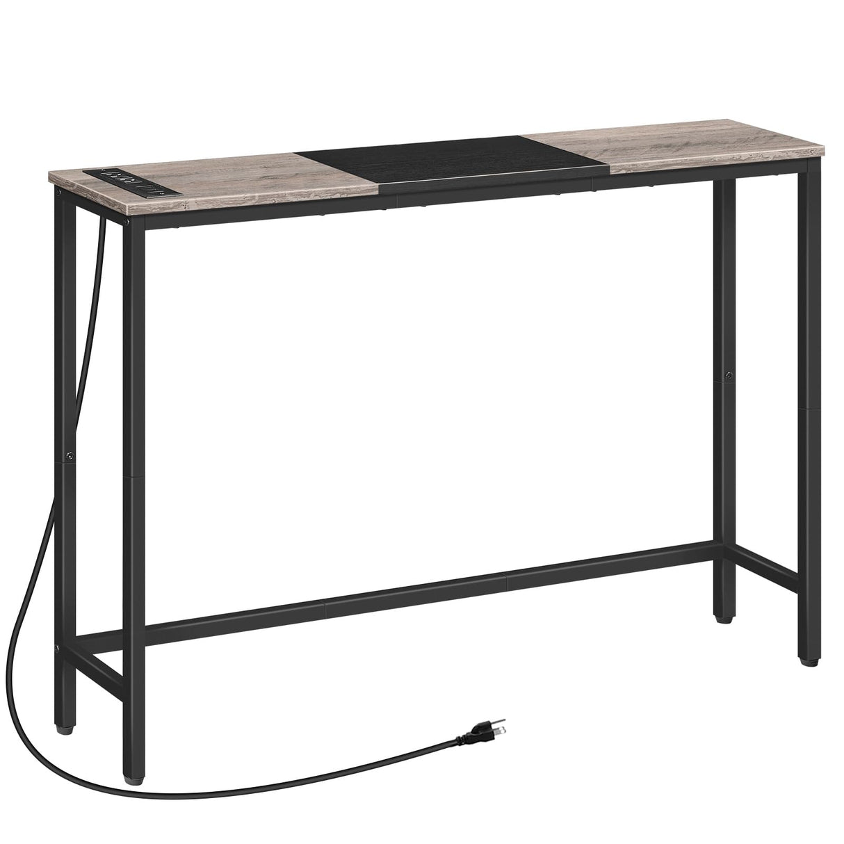 HOOBRO Narrow Console Table with Power Outlets, 44.9-Inch Sofa Table, Slim Behind Couch Table, Entryway Display Shelf, for Living Room, Foyer, Hallway, Greige and Black BG114UXG01 HOOBRO