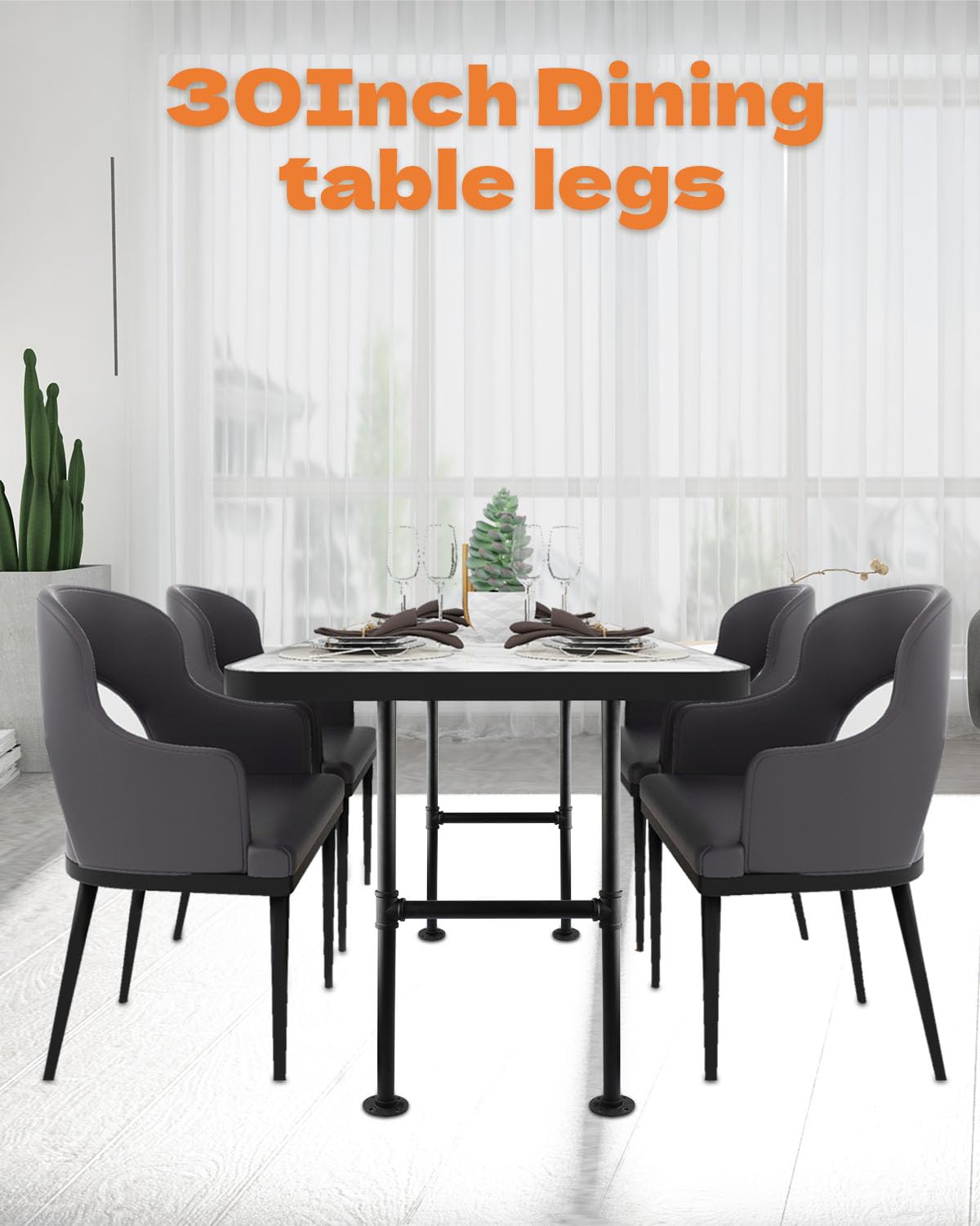 MUZIK 30 Inch Industrial Table Legs, 2 Pack Grey Steel Metal Pipes Vintage Furniture Legs, for Coffee and End Table Legs, 30 in H x 14 in W MUZIK