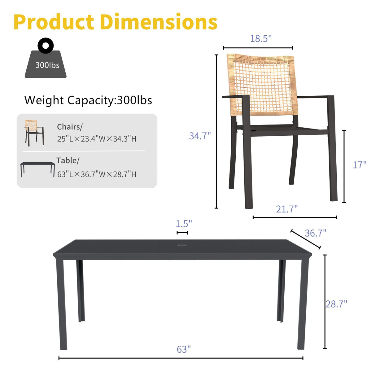 Kingdura 7 Piece Patio Dining Sets, Outdoor Furniture Set of 6 Ratten Wicker Chairs with Cushions and Dining Table with Umbrella Hole, All-Weather Outdoor Furniture Conversation Set for Backyard Kingdura