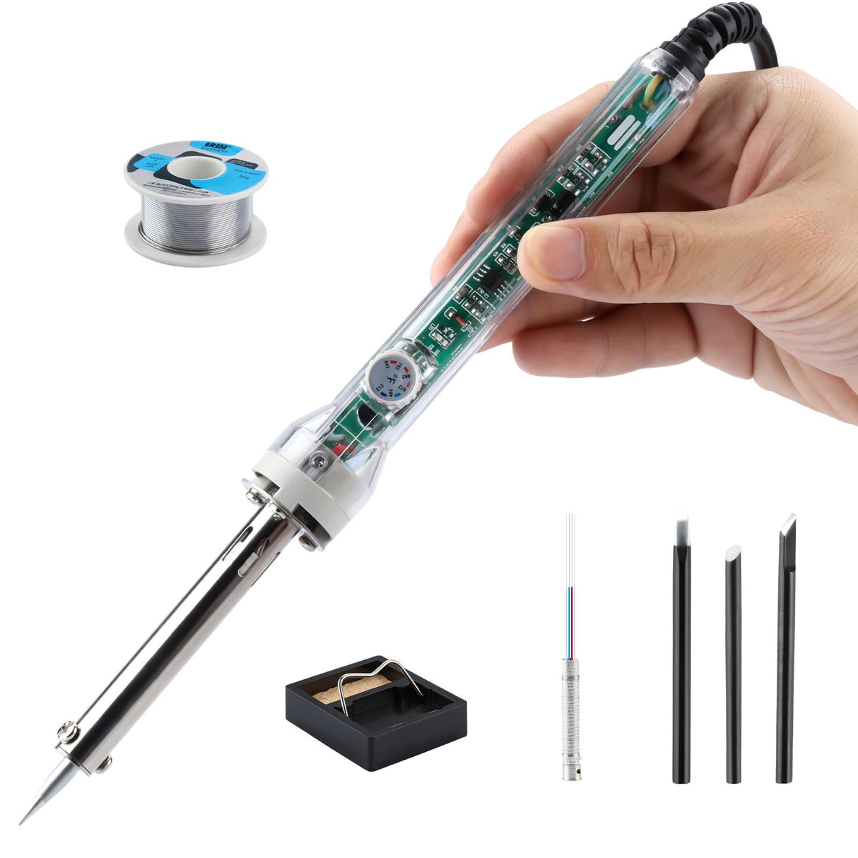 Soldering Iron Kit, 60W Soldering Gun with Transparent Handle, 6 Adjustable Temperature 392-842℉ Solder Kit for Electronics, Includes Soldering Iron Tip, Solder Wire, Stand, Heating Element Core KeenWise