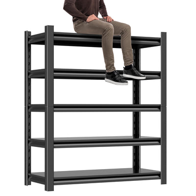 Metal Garage Shelving Unit,78"H Heavy Duty 5-Tier Adjustable Storage Rack,18"D x 48"W x 78"H Steel Shelving,3000 lbs Industrial Shelves for Heavy Tools and Equipment,Ideal for Garage, Basement,Black