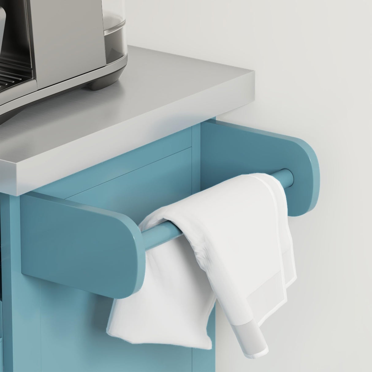 HOMCOM Rolling Kitchen Island Cart with Wheels, Portable Island Table for Kitchen with Stainless Steel Top, Adjustable Shelves, 2 Drawers, Spice, Knife and Towel Rack, Teal Blue HOMCOM