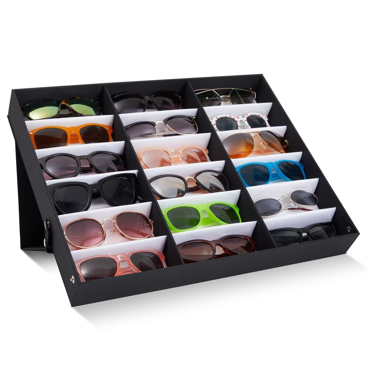 Juvale 18 Slot Sunglass Organizer, Display Case Storage for Women and Men, Eyeglasses (Black, 18.7 x 14.9 x 2.4 In) Juvale
