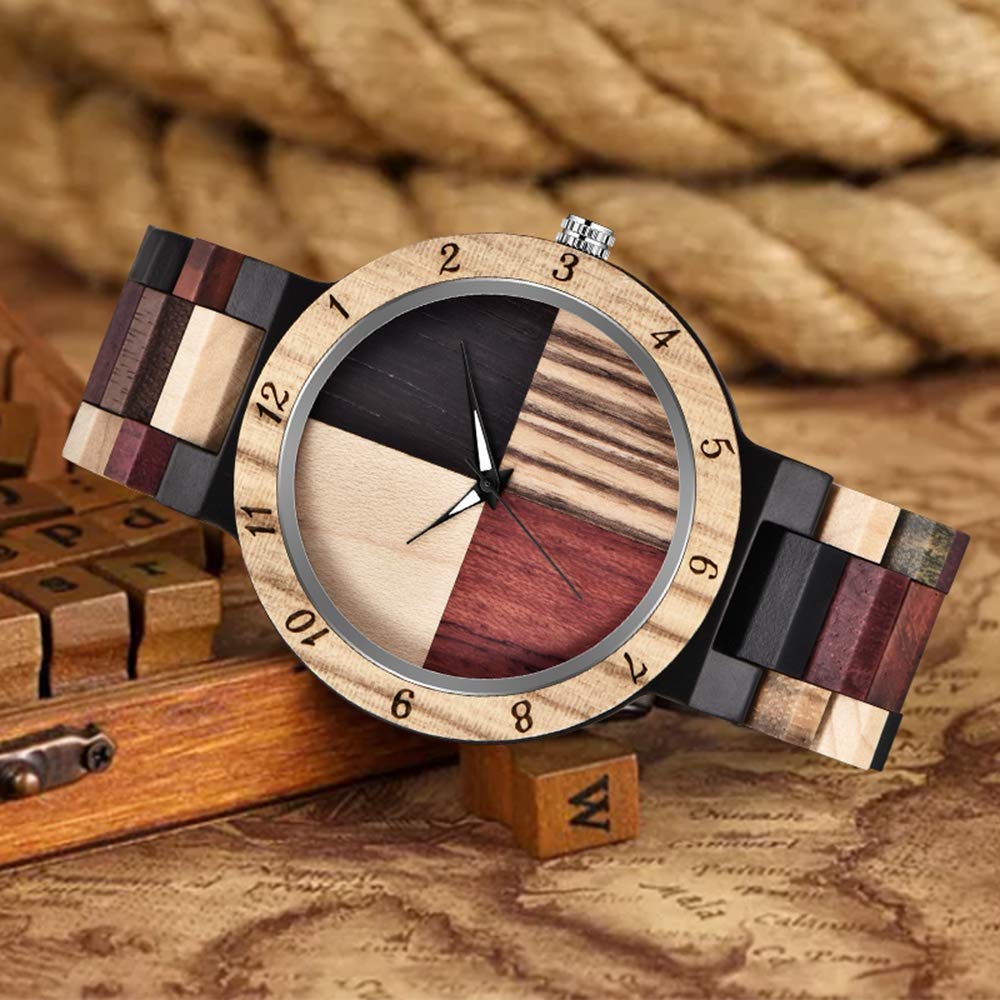 Inverted Geometric Wood Watch Creative Quartz Watch for Men Hand-Made Wooden Watches Dentily