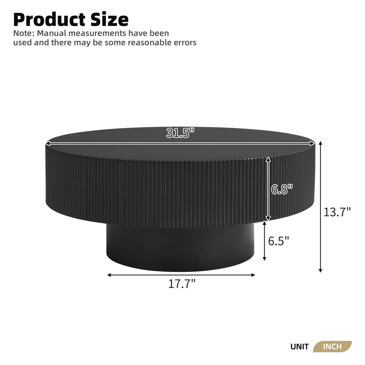 Merax Modern Round Coffee Table with Sturdy Base, Wood Center Tables for Living Room Reception Room, Easy Assemble, Black Merax