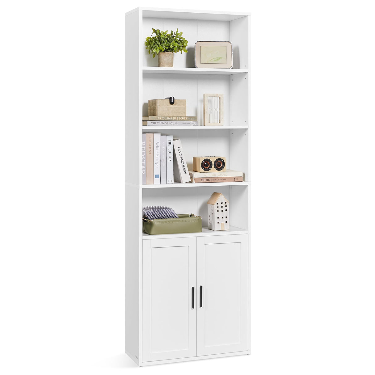 VASAGLE Custos Collection - Bookshelf, 6-Tier Tall Bookcase, Book Shelf with Doors, Open Storage Shelf, 9.4 x 23.6 x 68.9 Inches, for Living Room, Home Office, Dining Room, Cloud White ULBC402W01 VASAGLE