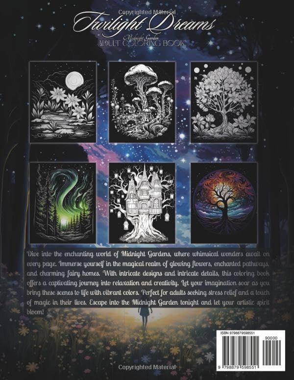 Midnight Garden Adult Coloring Book | Twilight Dreams |: Magical Black Background Coloring Pages Of Whimsical Enchanted Calming Beautiful Glowing ... Fantasy Tree houses in a Relaxing Landscapes WoodArtSupply