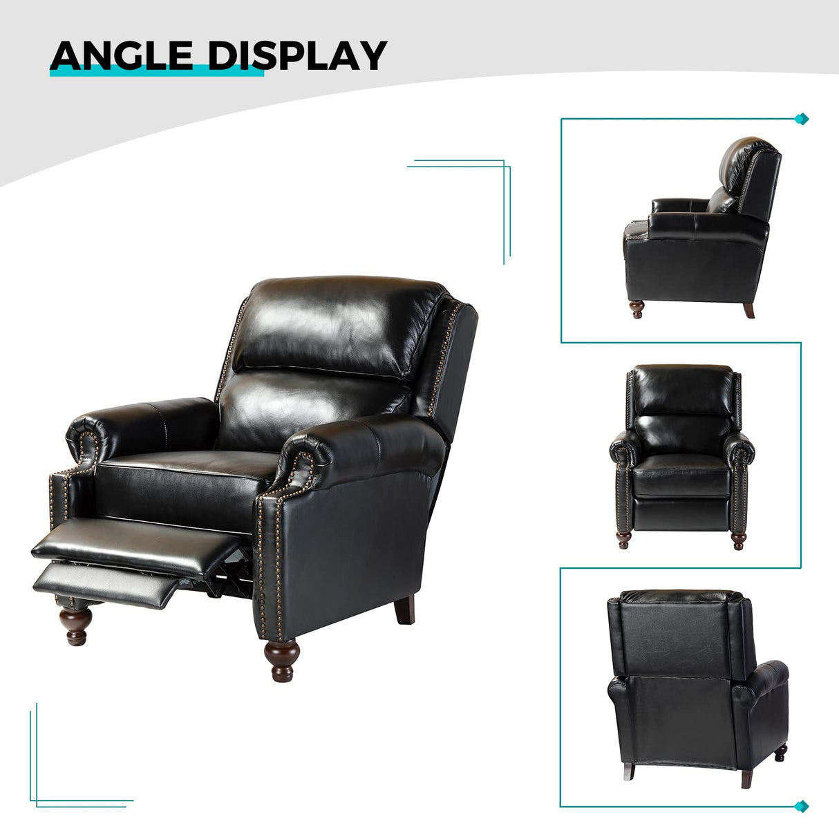 HULALA HOME Genuine Leather Recliner Chair, Classic and Traditional Push Back Recliner Chair for Living Room, Adjustable Leather Cigar Reclining Vintage with Nail Head Trim,Black HULALA HOME
