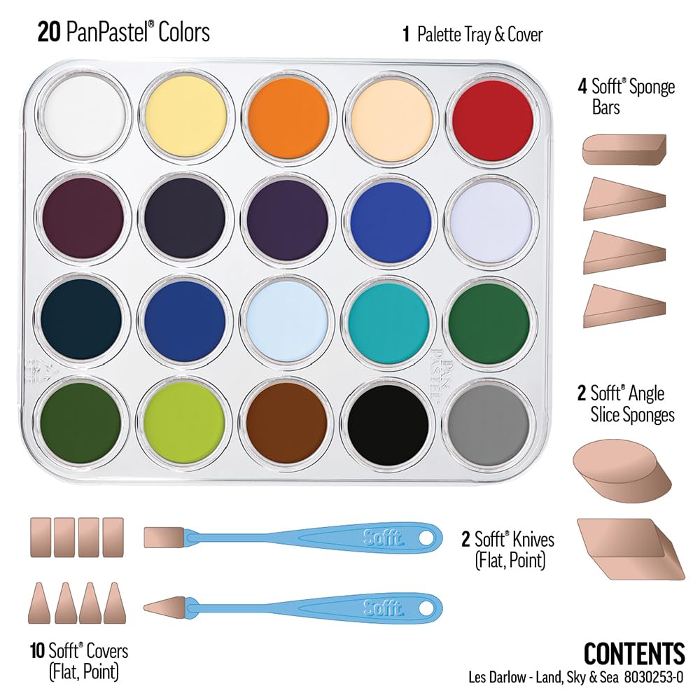 PanPastel Artist Pastels by GOLDEN, Sky, Land & Sea - Les Darlow Set, 20 Color, Professional Artist Pastels, Unique Pan Format (cake-like) PanPastel
