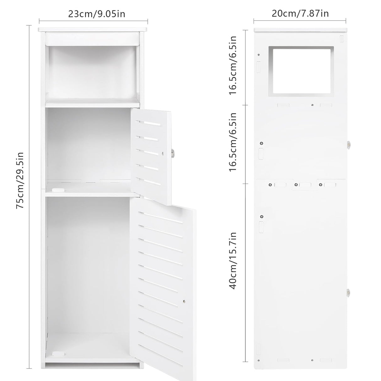 VOGGV Bathroom Storage Cabinet, Bathroom Floor Cabinet Freestanding 1 Doors and Shelves for Home Kitchen, Living Room and Hallway, 29.5 * 8.66 * 7.87in, White VOGGV