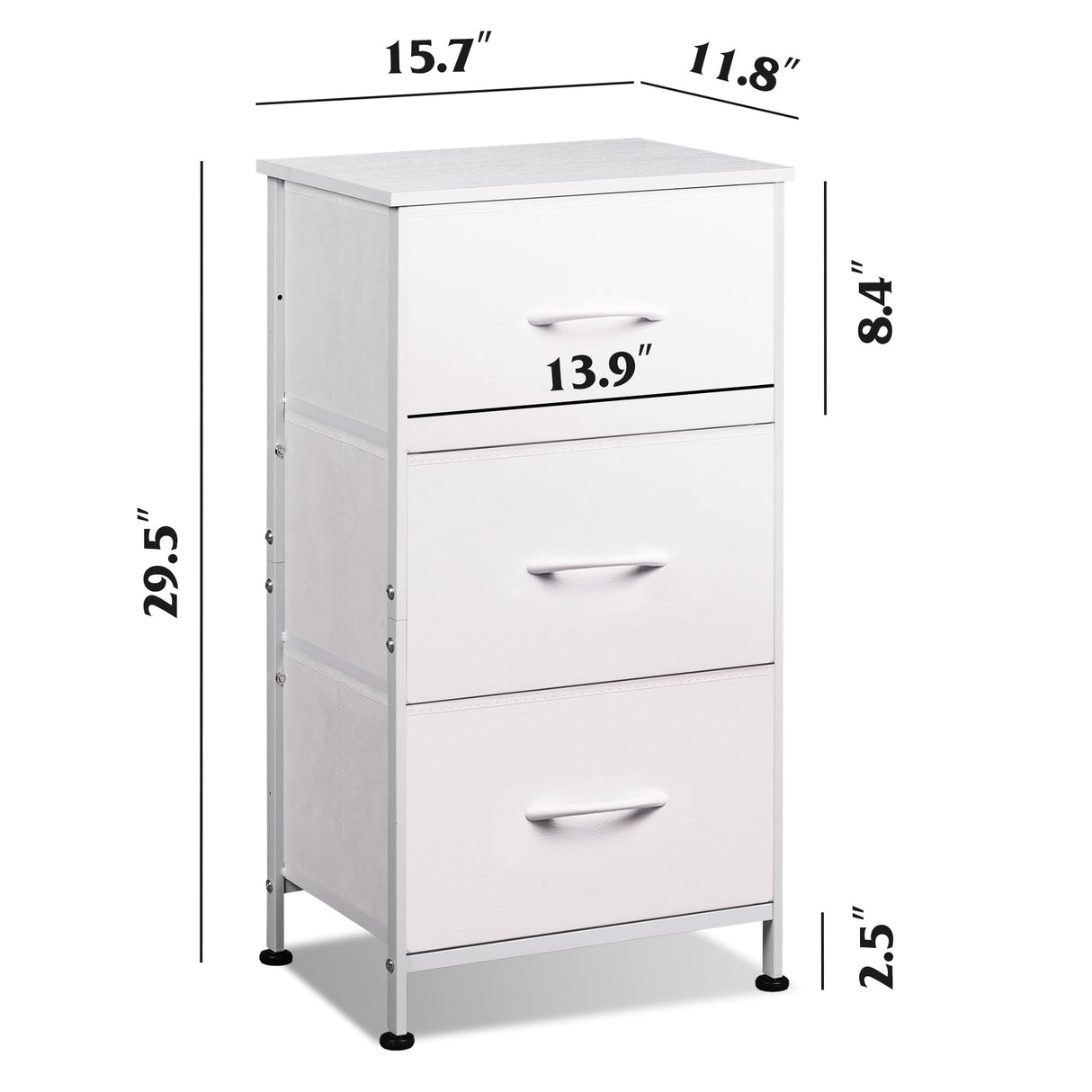 WLIVE Nightstand with 3 Drawers, Fabric Dresser, Organizer Unit, Storage Dresser for Bedroom, Hallway, Entryway, Closets, Sturdy Steel Frame, Wood Top, Easy Pull Handle, White WLIVE
