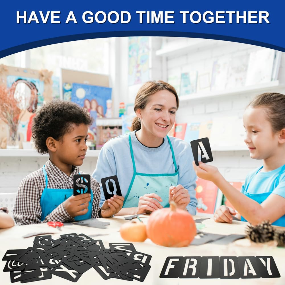 42 Pcs 3 Inch Alphabet Letter Stencils Symbol Numbers Stencils, Reusable Plastic Letter Template Set for Drawing on Wood, Wall, Glass, Porch, Fabric, Rock, Sign and Craft Decoration (Black) Boazimy