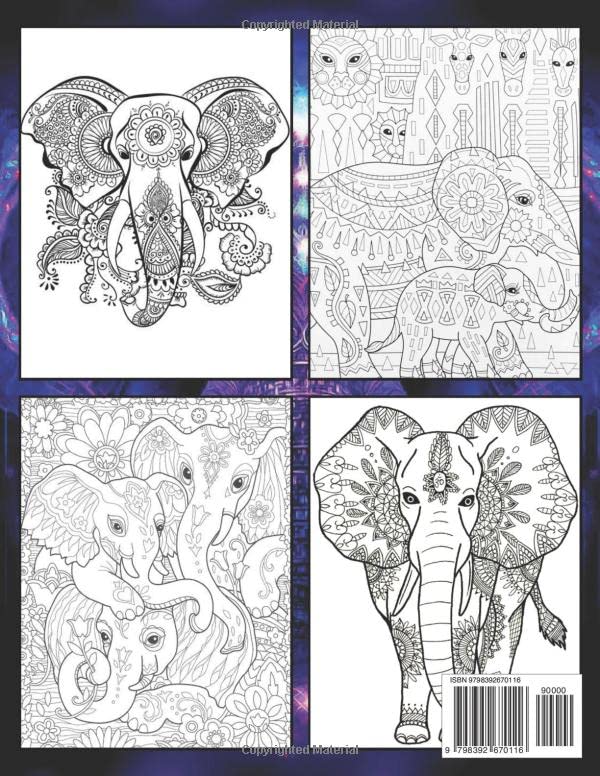 Large Print Elephants Adult Coloring Book: 50 Beautiful Elephants Designs for Stress Relief and Relaxation Majosta