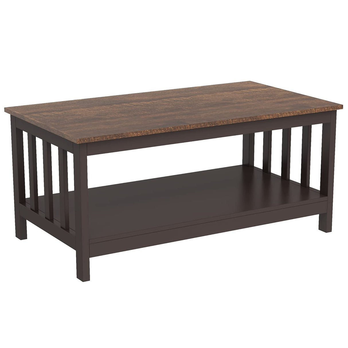 ChooChoo Farmhouse Coffee Table, Espresso Living Room Table with Shelf, 40 Inch ChooChoo