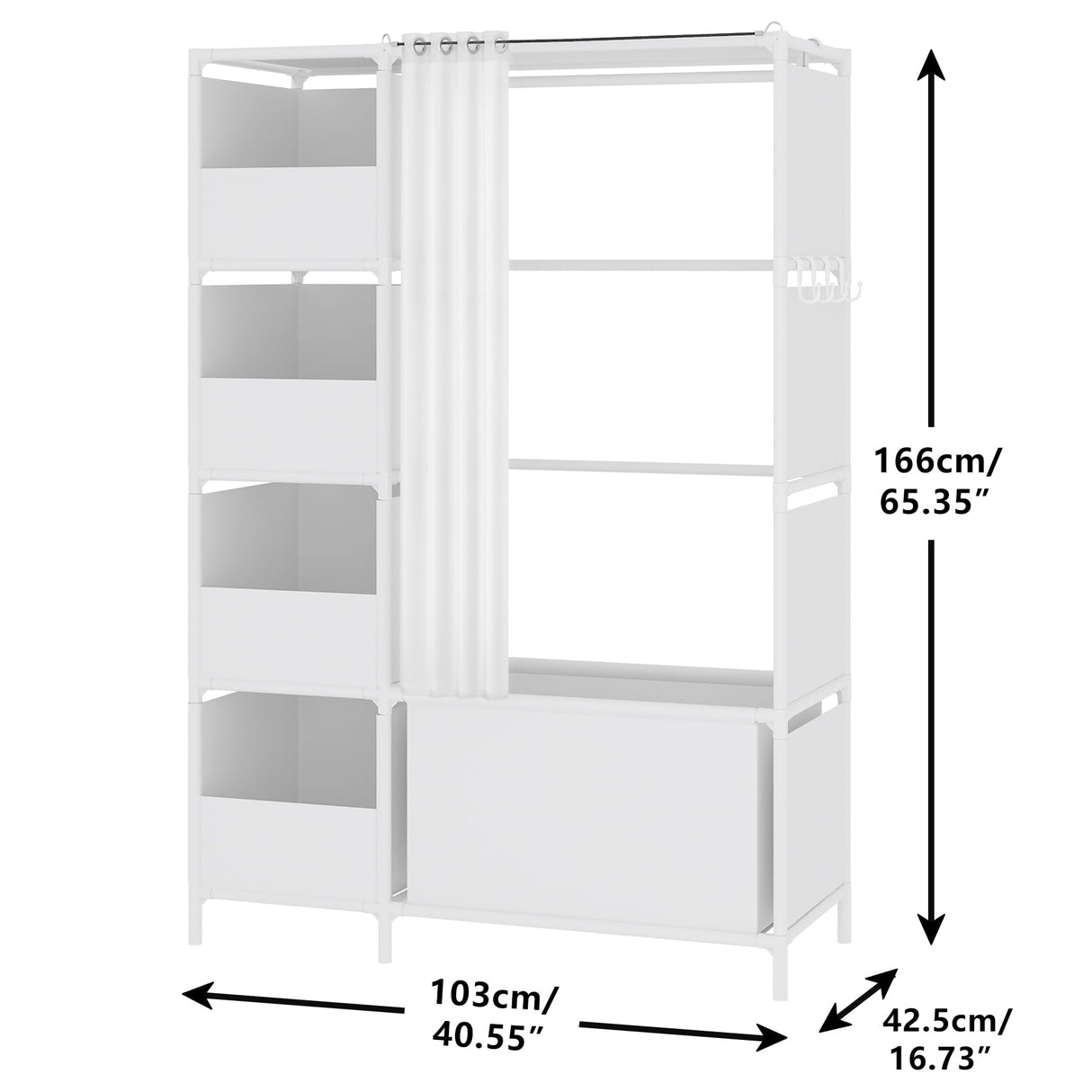 MOYIPIN Portable Closet,Free Standing Wardrobe Closet with Hanging Rod and Curtain,Clothes Storage Organizer, for Cloakroom, Bedroom,40.55 x 16.73 x 65.35Inches,White MOYIPIN