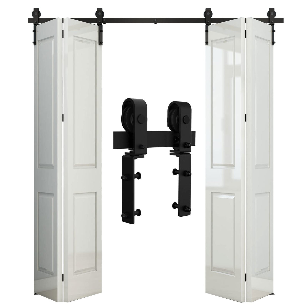 CCJH 8FT/96'' Bi-Folding Barn Door Hardware Sliding Track kit Heavy Duty for 4 Doors(No Wood Door,Hardwware Only) CCJH