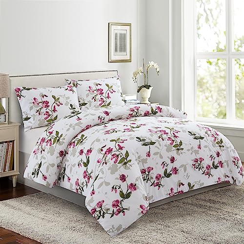 Marina Decoration Ultra Soft Silky Zipper Rich Printed Rayon Derived from Bamboo All Season 2 Pieces Duvet Cover Set with 1 Pillowcase, Pink Light Floral Pattern Twin/Single Size Marina Decoration