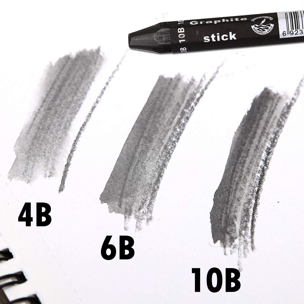 dainayw Graphite Stick Set - Water Soluble - 4B 6B 10B, Art Drawing Supplies for Sketch & Shading Pencils, Artist Sketching - 3 Pcs dainayw