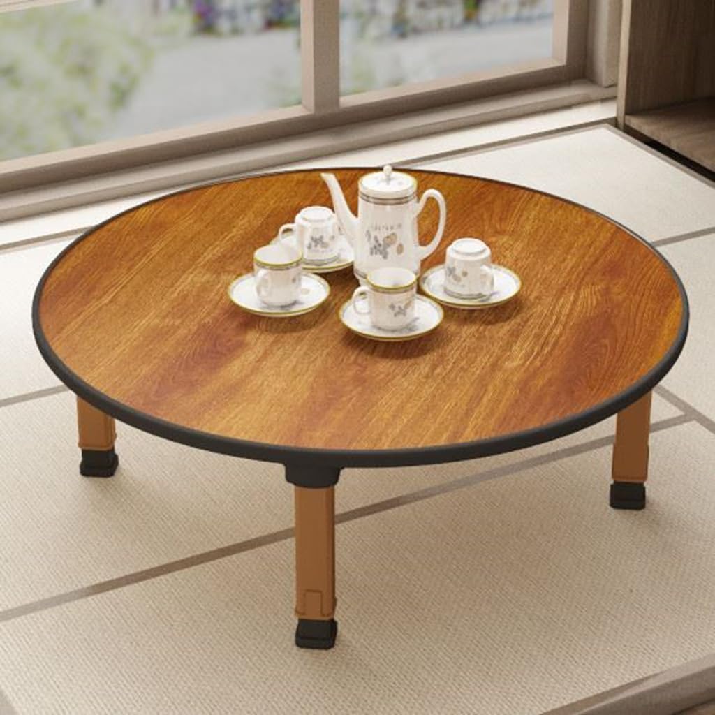BUSVORES Japanese Foldable Coffee Table, Portable Low Tea Table Wooden Folding Dining Study Breakfast Serving Table Collapsable Small Desk Tatami Sitting On The Floor Table (23.6 * 11.8in, Round) BUSVORES