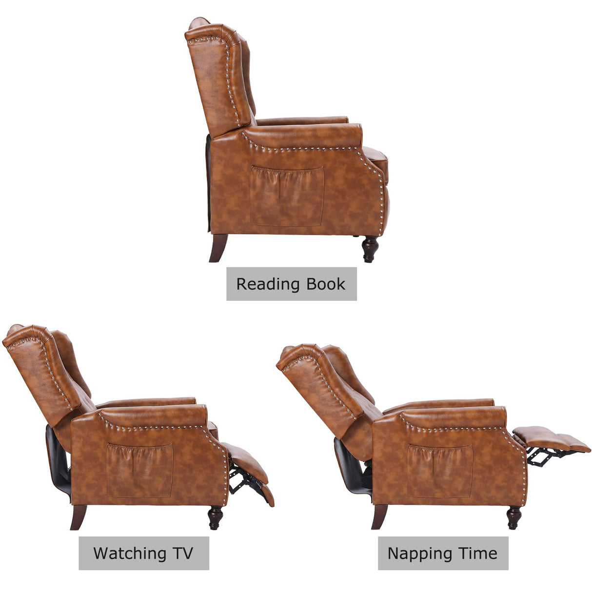 B BAIJIAWEI Massage Recliner Wingback Chair with Heat, Tufted Fabric Armchair, Push Back Recliner with Remote Control, Adjustable Backrest & Heating Function for Living Room (Pu Brown) B BAIJIAWEI