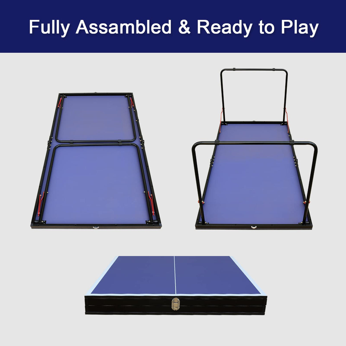 HaoKang Foldable & Portable Mid-Size Table Tennis Table Ping-Pong Table Set with 2 Paddles, 3 Balls and Net Indoor Outdoor for Family Game HaoKang