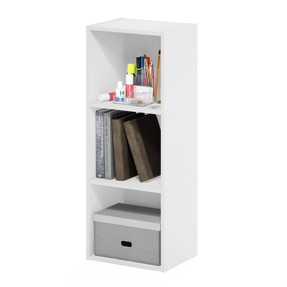 Furinno Pasir 3-Tier No Tool Assembly Open Shelf Bookcase, White Furinno