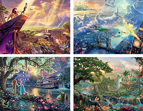 Ceaco - 4 in 1 Multipack - Thomas Kinkade - Disney Dreams Collection - Lion King, Peter Pan, Princess & the Frog, & Jungle Book - (4) 500 Piece Jigsaw Puzzles Ceaco