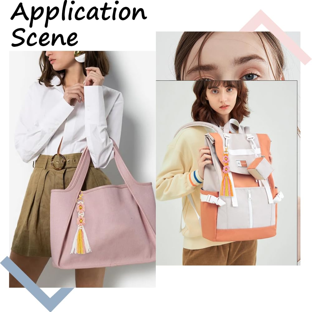 SUNNYCLUE 6 Sets Keychain Making Kits Flower Macrame Keychain Kits with Tassel Woven Keychain Kit Instruction Included Boho Macrame Kits for Beginners Adults Handbags DIY Hanging Ornament Decoration SUNNYCLUE