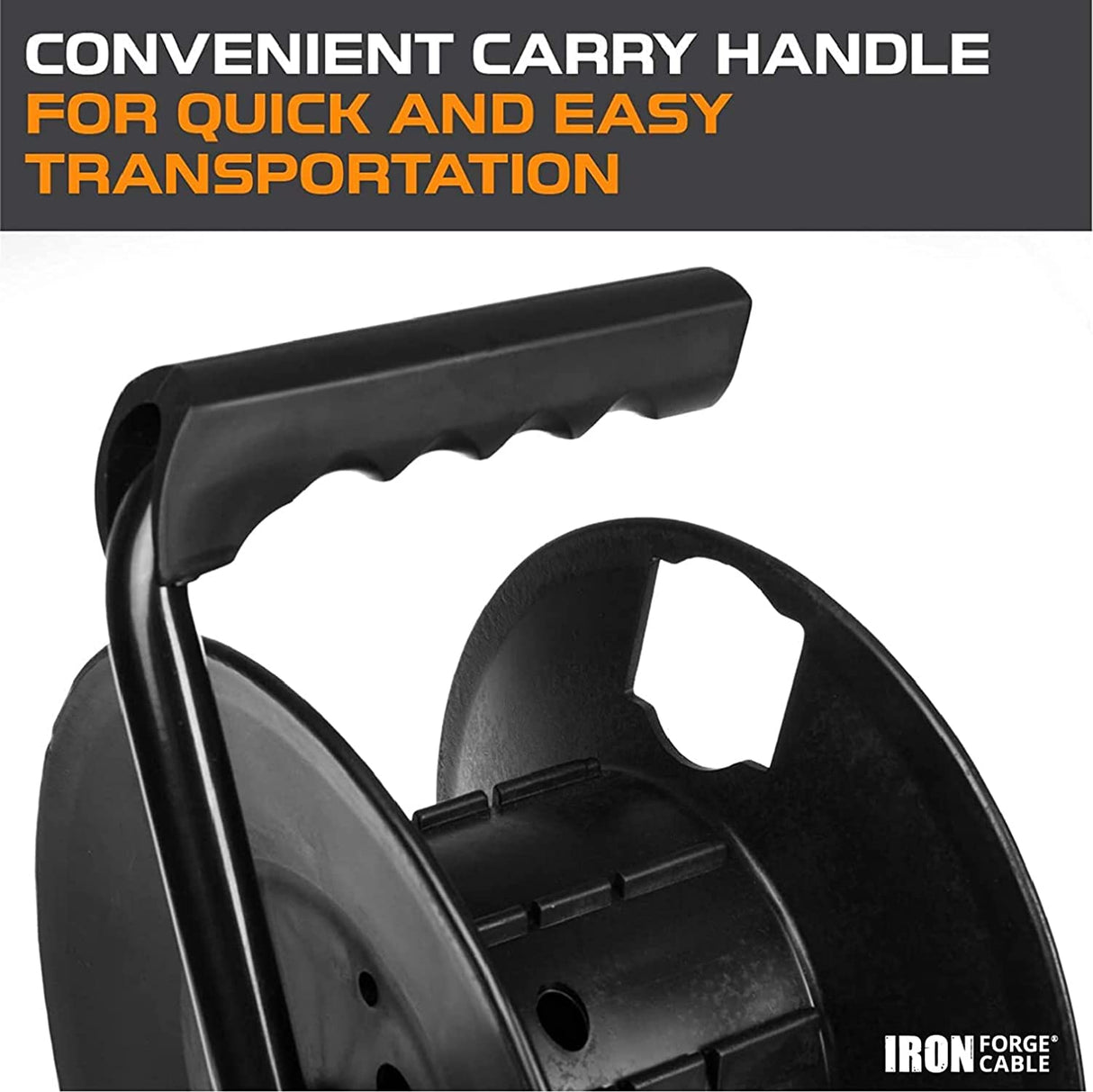 IRON FORGE CABLE Extension Cord Storage Reel with Metal Stand, Black - Portable Cable Reel, Holds Up to 100 Ft of Electrical Cord, Hose, or Rope IRON FORGE CABLE