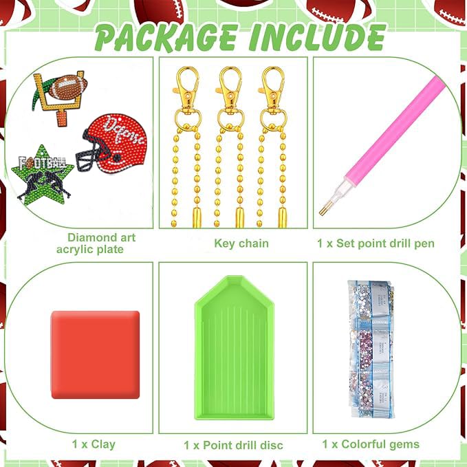 12 Pcs Sport 5D DIY Diamond Art Painting Keychains Kits for Adult Beginners. Double Sided Hanging Football Keychains and Ornaments for Decoration Gifts (key07) Generic