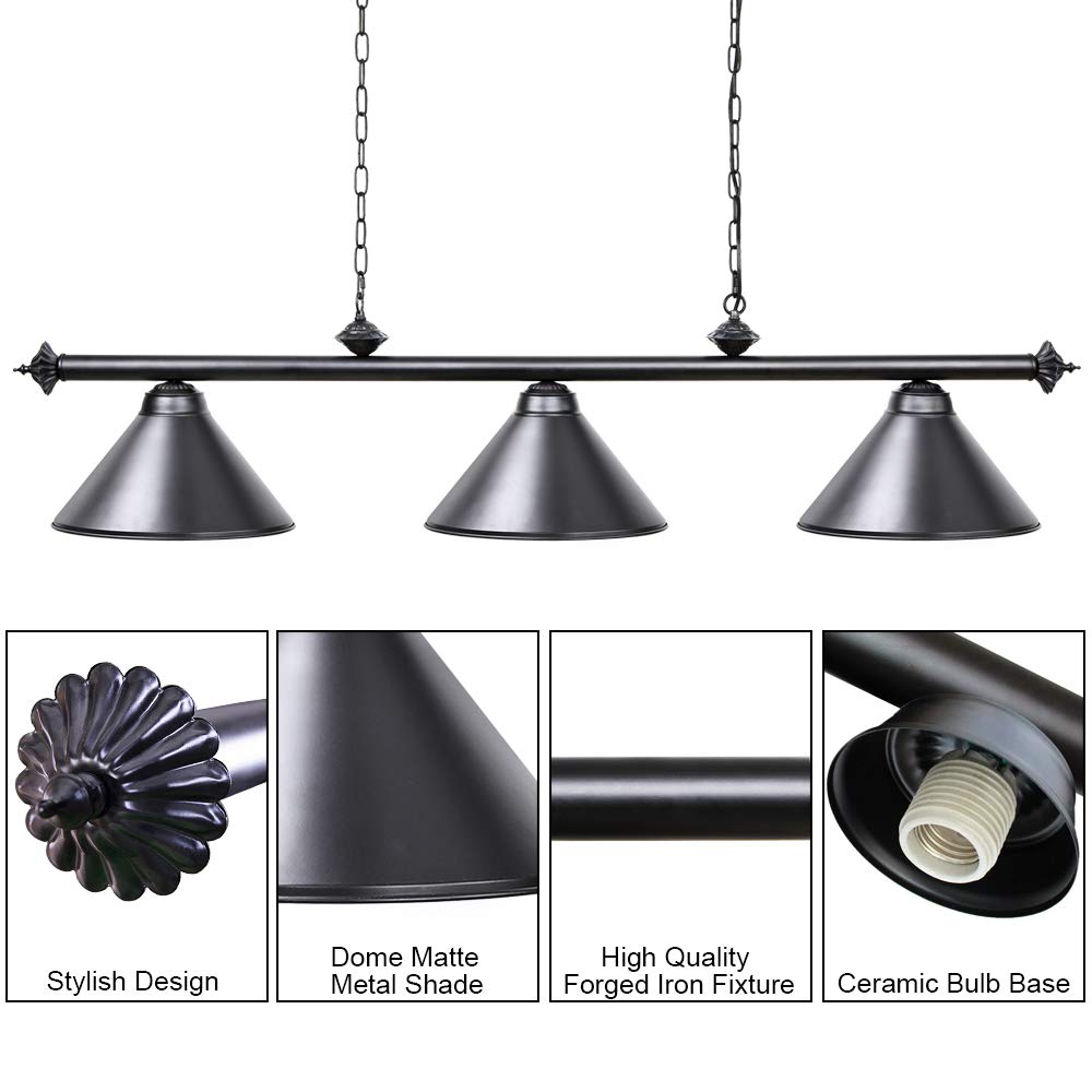 Wellmet 3 Light Pool Table Light, Vintage Retro Kitchen Island Pendant Light with Matte Black Shade, Modern Industrial Chandelier Wellmet