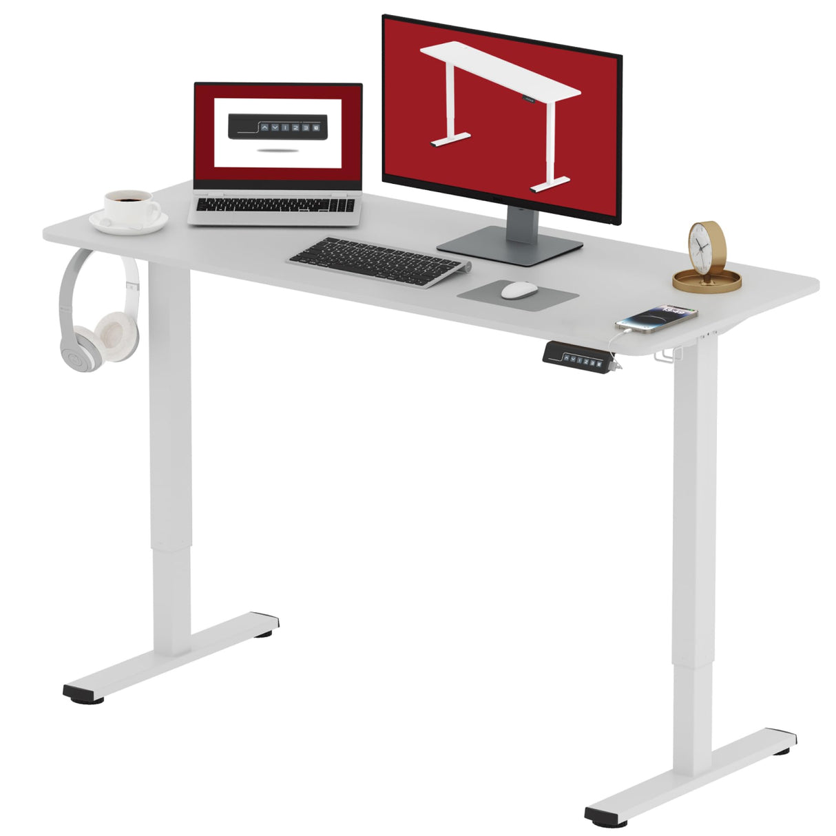 SANODESK Electric Standing Desk 48x24 Inch Height Adjustable Stand Up Desk Home Office Computer Workstation Sit Stand Home Office Desk with Splice Board (White Frame + White Top) SANODESK