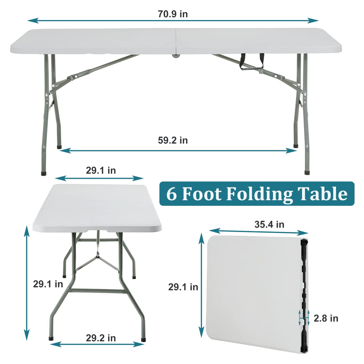 Pazidom 6FT Folding Table, Heavy Duty Plastic Table Portable Fold-in-Half Utility Table Indoor Outdoor Picnic Table w/Handle & Lock for Camping BBQ Party Wedding Market Events, 500LBS Pazidom