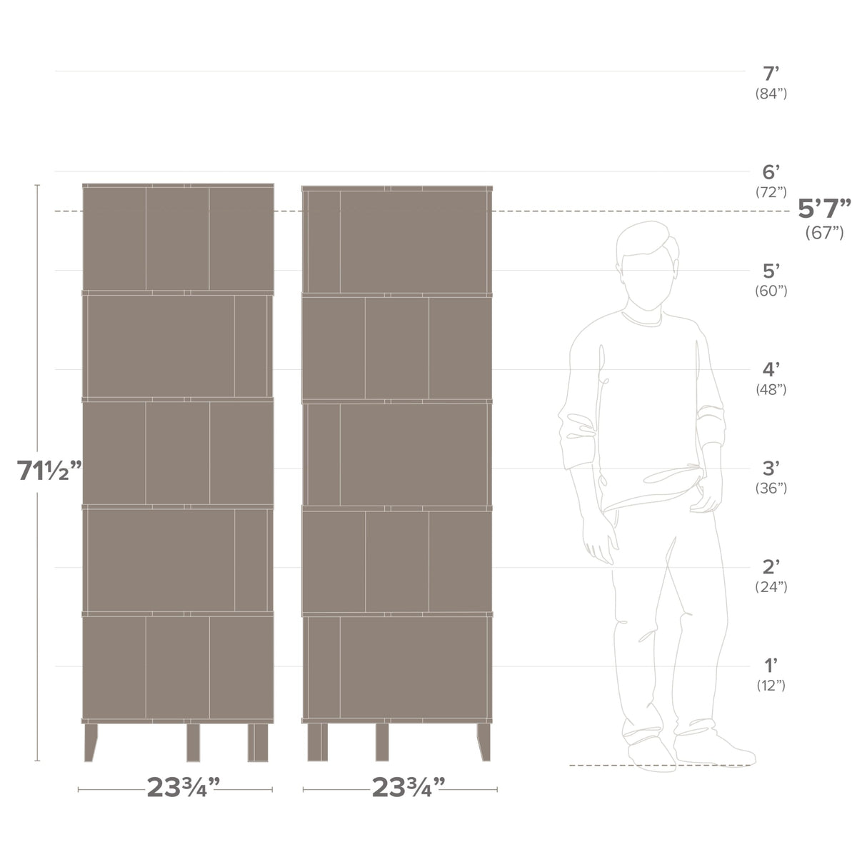 Prepac Nordik 6-Tier White Modern Mid Century Corner Bookcase, 71.5" Extra Tall White Corner Shelf with Storage, Multifunctional Freestanding Bookshelf for Home Office, Living Room, Bedroom Prepac